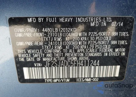 2015 Subaru Forester 2.5I Premium из США, поврежденный, VIN JF2SJADC5FH411244